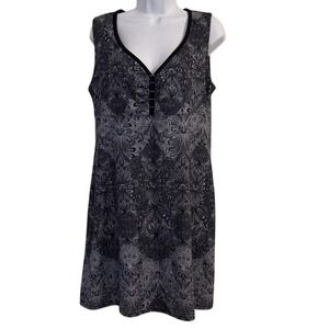 Gerry Womens Dress L G Black Gray Paisley V Neck Sleeveless Knee Length